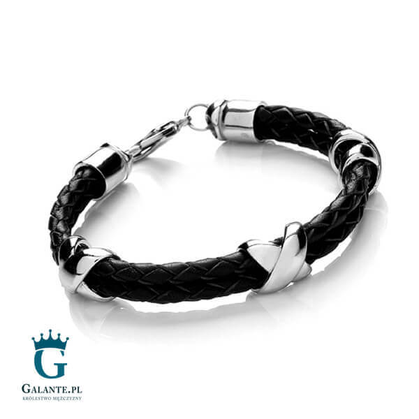 Czarna skórzana bransoleta męska T005