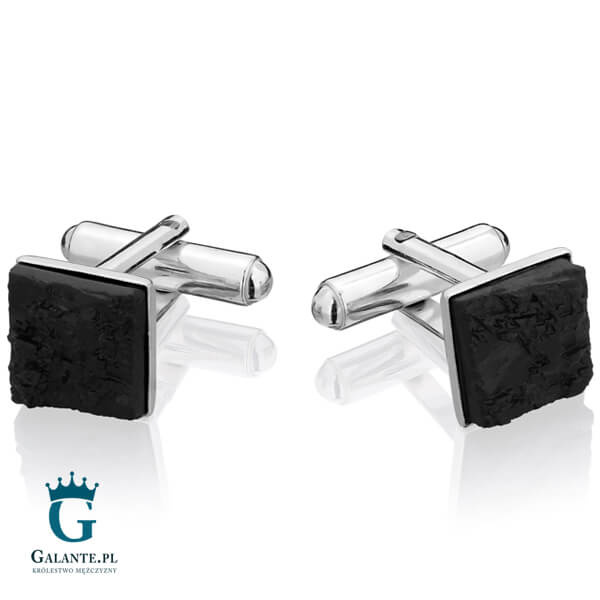 Srebrne spinki do mankietów z węglem SMW-012