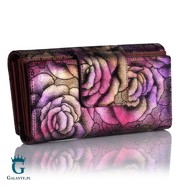 Duży Portfel Damski Kwiaty PETERSON 42100 z RFID – fioletowy