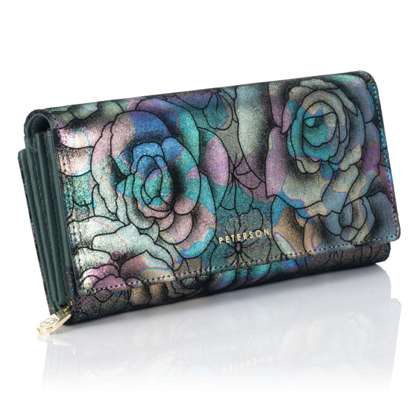 Duży Portfel Damski Kwiaty PETERSON 42100 zielony