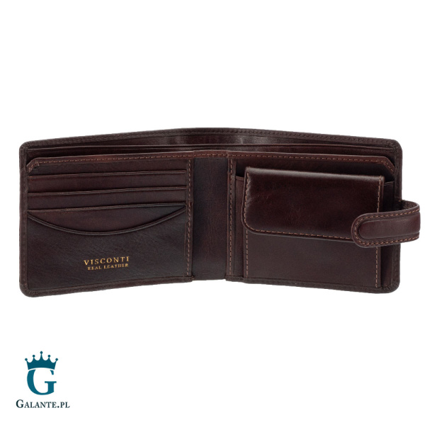 Mały zapinany portfel skórzany Visconti TSC-47 RFID – brązowy