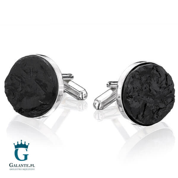 Srebrne spinki do mankietów z węglem SMW-003