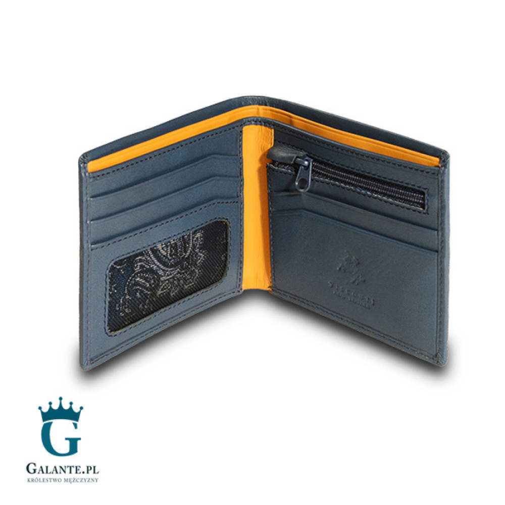 Cienki skórzany portfel męski Visconti PM-101 – niebieski