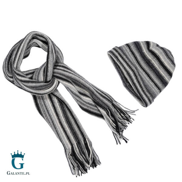 Zestaw szara wełniana czapka + szalik SLW-014