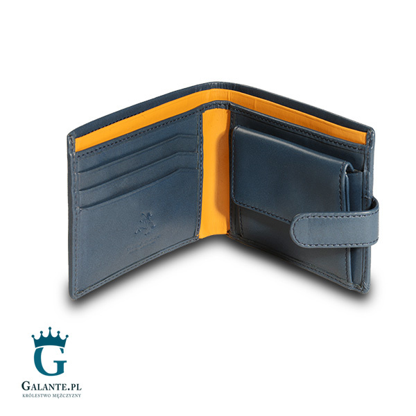 Cienki skórzany portfel męski Visconti PM-100 – niebieski