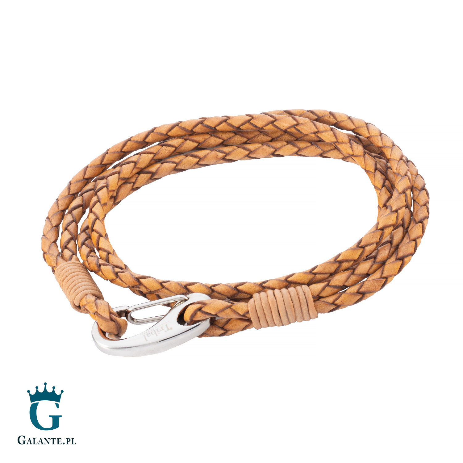 Brązowa bransoletka męska pleciona ze skóry naturalnej T758-2