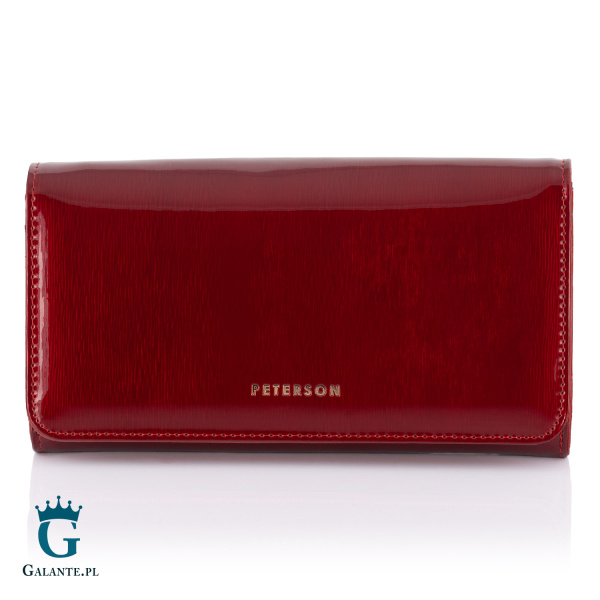 Skórzany Lakierowany Portfel Damski PETERSON 421077 – czerwony