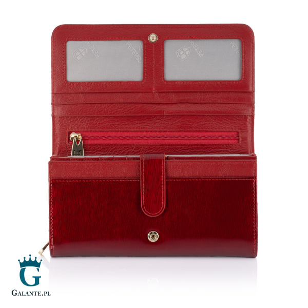 Skórzany Lakierowany Portfel Damski PETERSON 421077 – czerwony