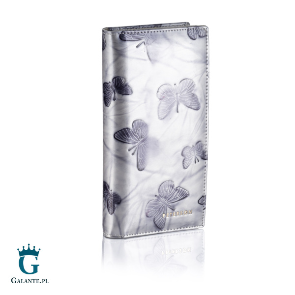 Duży Pionowy Portfel Damski Srebrne Motyle PETERSON 421431