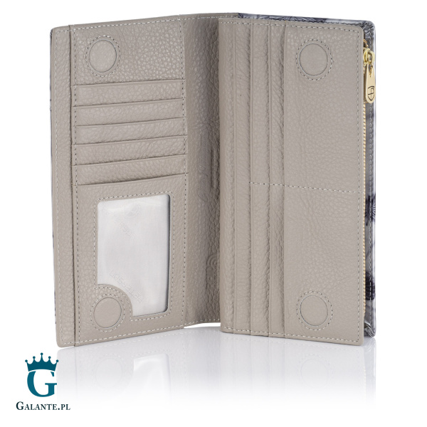 Pionowy Skórzany Portfel Damski Srebrne Motyle PETERSON