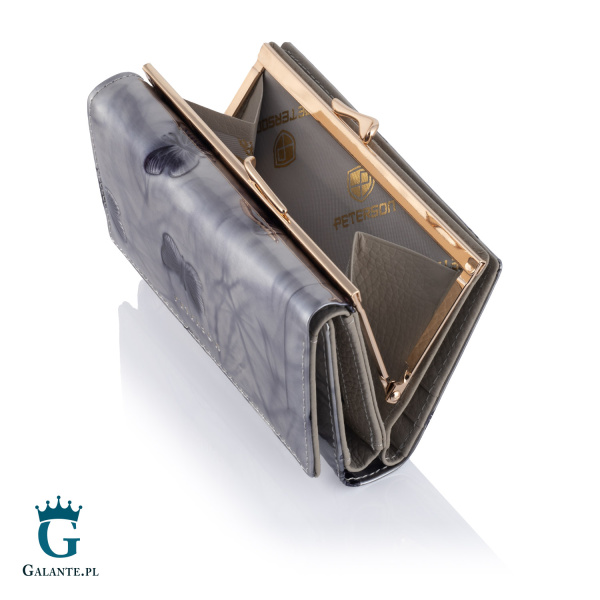 Zgrabny skórzany portfel damski Srebrne Motyle PETERSON