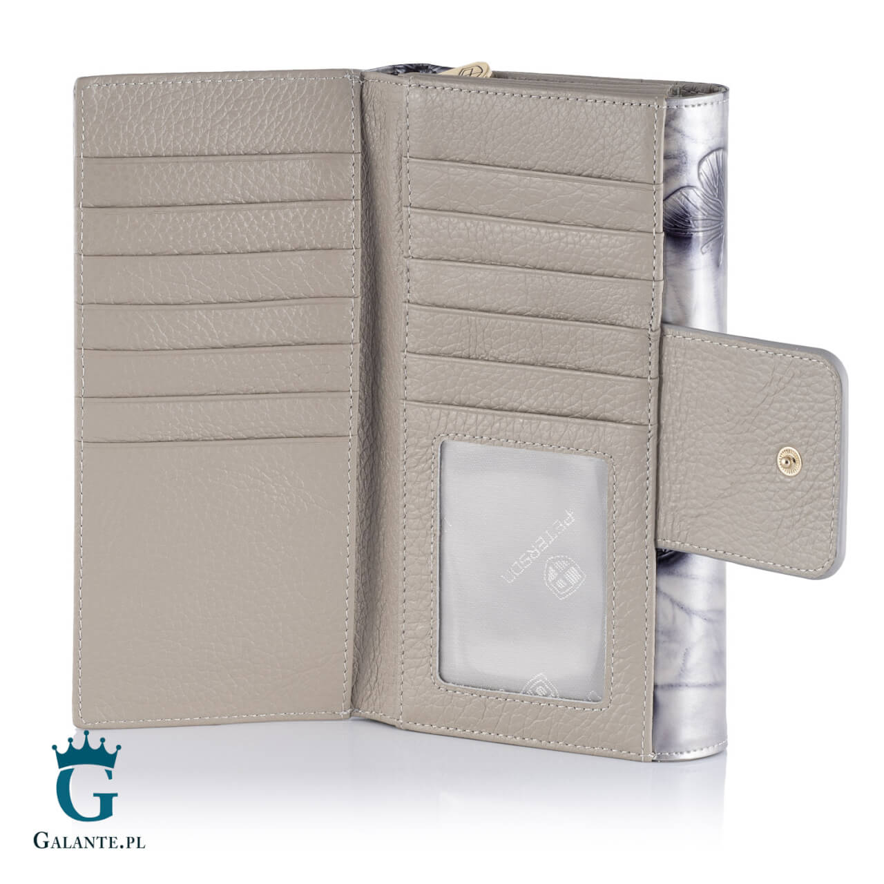 5a_29 Duży Portfel Damski Srebrne Motyle PETERSON 42100 z RFID