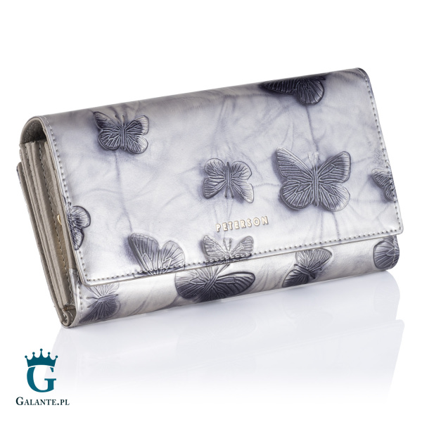 Duży Portfel Damski Srebrne Motyle PETERSON 42100 z RFID