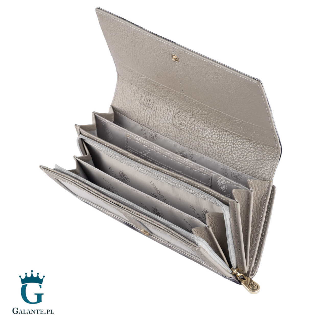 4_91 Duży Portfel Damski Srebrne Motyle PETERSON 42100 z RFID