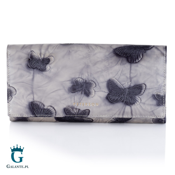 Duży Portfel Damski Srebrne Motyle PETERSON 42100 z RFID