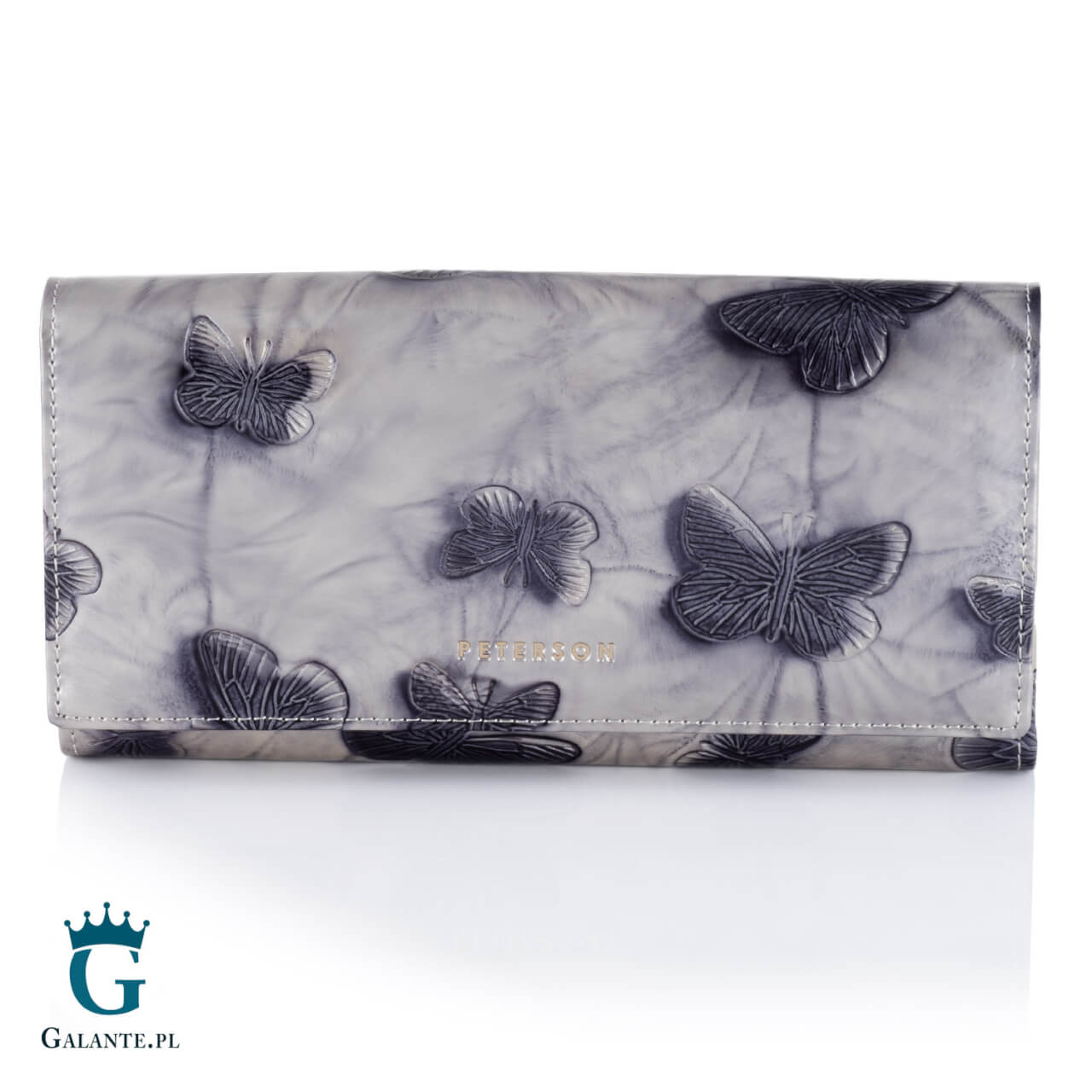 Duży Portfel Damski Srebrne Motyle PETERSON 42100 z RFID