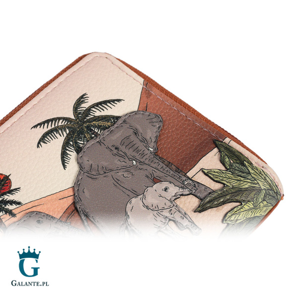 Skórzany portfel damski Słonie na Sawannie Yoshi