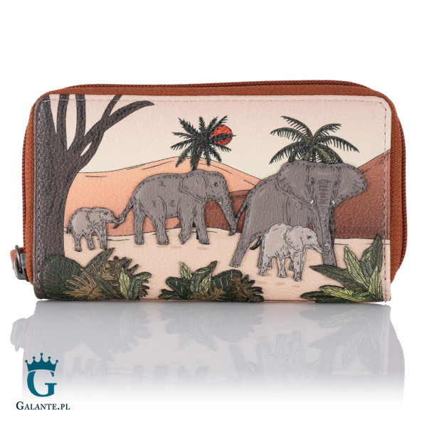 Skórzany portfel damski Słonie na Sawannie Yoshi