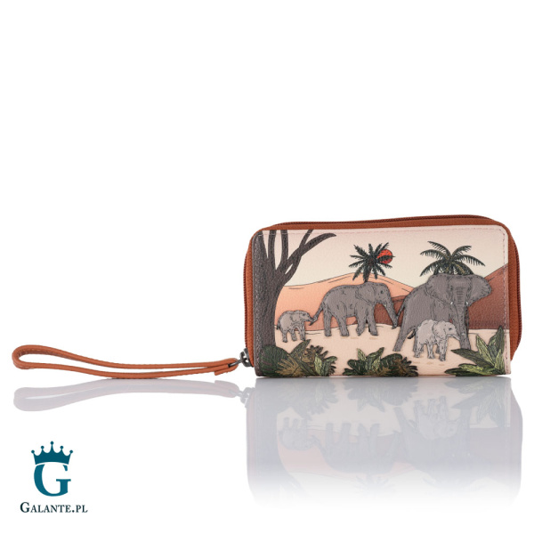 Skórzany portfel damski Słonie na Sawannie Yoshi