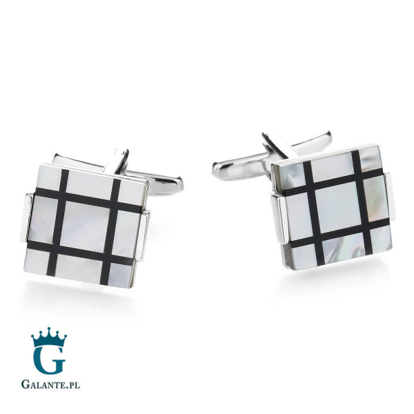 Spinki do mankietów onyks i masa perłowa PS-604