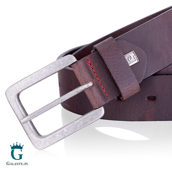Skórzany pasek męski Pierre Cardin do jeansów 70091 – Brązowy ciemny