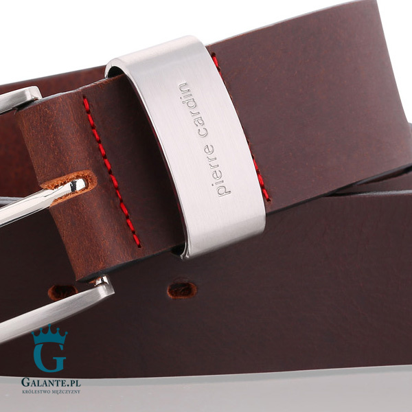 Skórzany pasek męski Pierre Cardin 70007 – Brązowy ciemny