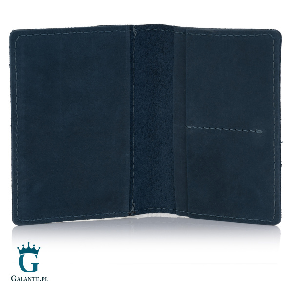 Skórzany Cienki Portfel Brodrene z Bilonówką SW01+CW – granatowy