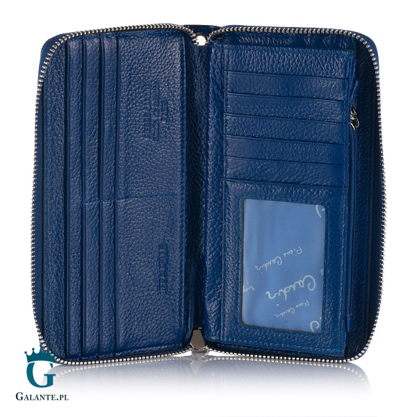 Portfel damski skórzany PIERRE CARDIN na zamek niebieski