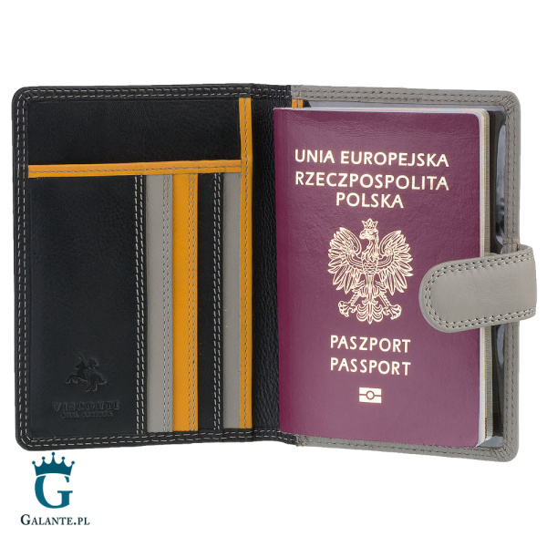 Kolorowe skórzane etui na paszport Visconti czarny