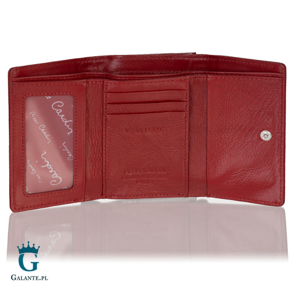 Portfel damski Pierre Cardin ze skóry włoskiej na bigiel czerwony