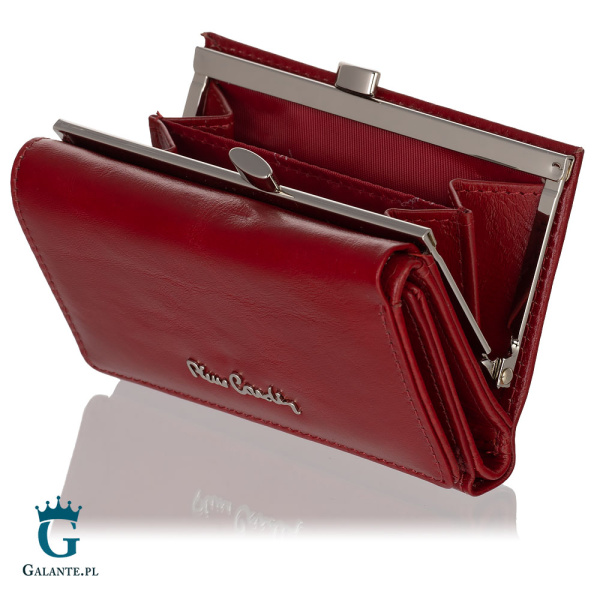 Portfel damski Pierre Cardin ze skóry włoskiej zapinany na bigiel – czerwony