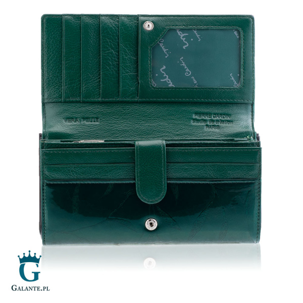 Duży skórzany portfel damski Pierre Cardin zielony