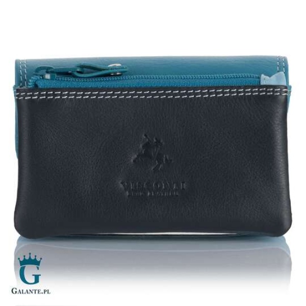 Kolorowy portfel damski na bilon i klucze Visconti niebieski