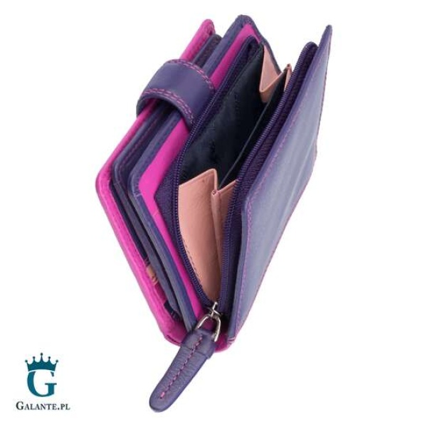 Kolorowy skórzany portfelik damski Visconti jagodowy