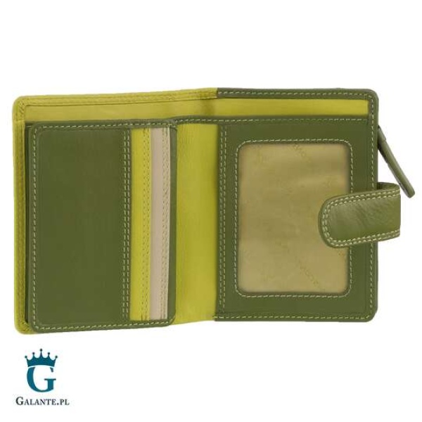 Kolorowy skórzany portfelik damski Visconti limonka