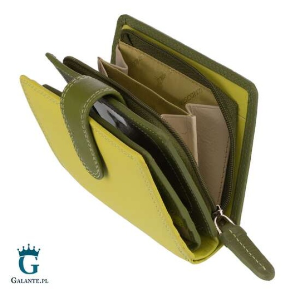 Kolorowy skórzany portfelik damski Visconti limonka
