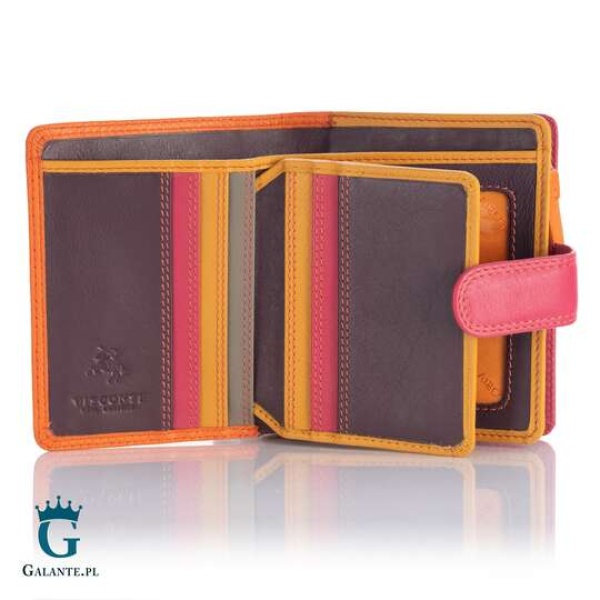 Kolorowy skórzany portfelik damski Visconti pomarańczowy