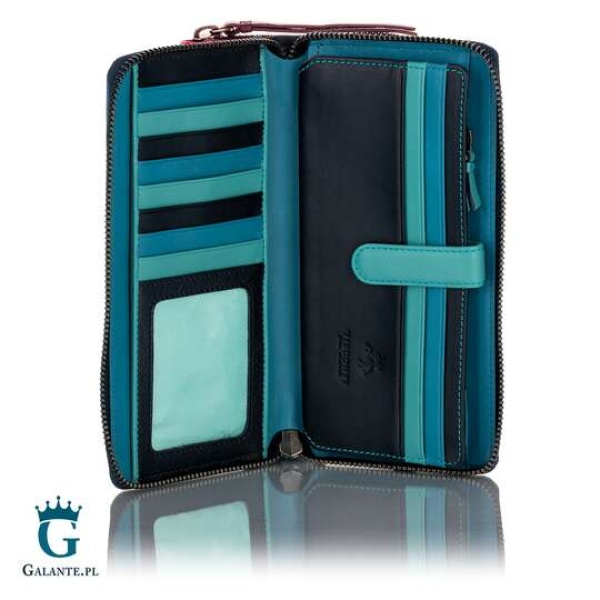 Duży kolorowy portfel damski na zamek Visconti niebieski