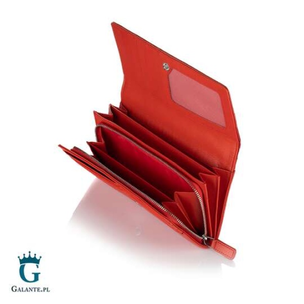 Duży portfel damski skóra Valentini Metallic czerwony