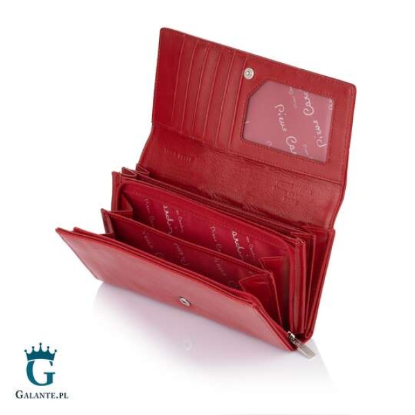 Duży portfel damski ze skóry włoskiej Pierre Cardin czerwony