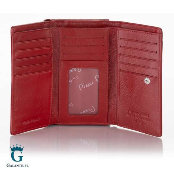 Mały portfel damski Pierre Cardin ze skóry włoskiej czerwony