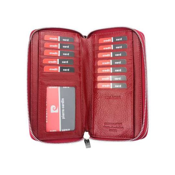 Duży portfel damski skóra lakier Pierre Cardin czerwony