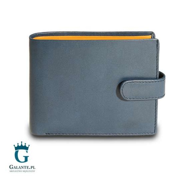 Cienki skórzany portfel męski Visconti PM-100 – niebieski