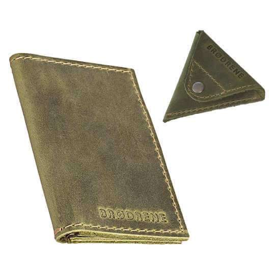 Skórzany Cienki Portfel Slim Wallet Brodrene z Bilonówką SW01+CW – oliwkowy