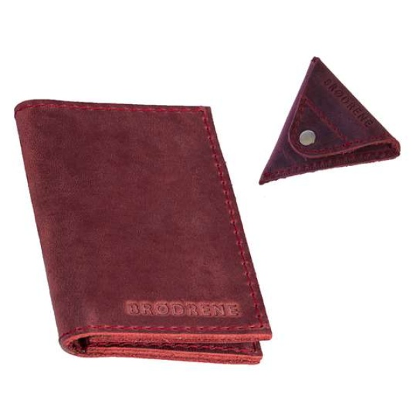 Skórzany Cienki Portfel Slim Wallet Brodrene + Bilonówka SW03+CW – czerwony