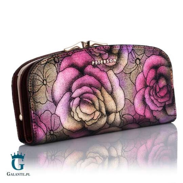 Duży Portfel Damski na Bigiel Kwiaty PETERSON 42123 – fioletowy