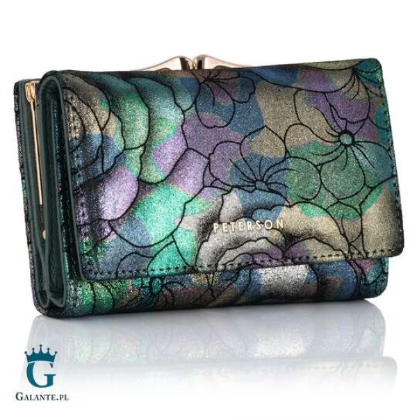 Zgrabny portfel damski w kwiaty PETERSON 42108 – zielony