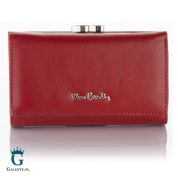 Mały portfel damski Pierre Cardin ze skóry włoskiej czerwony