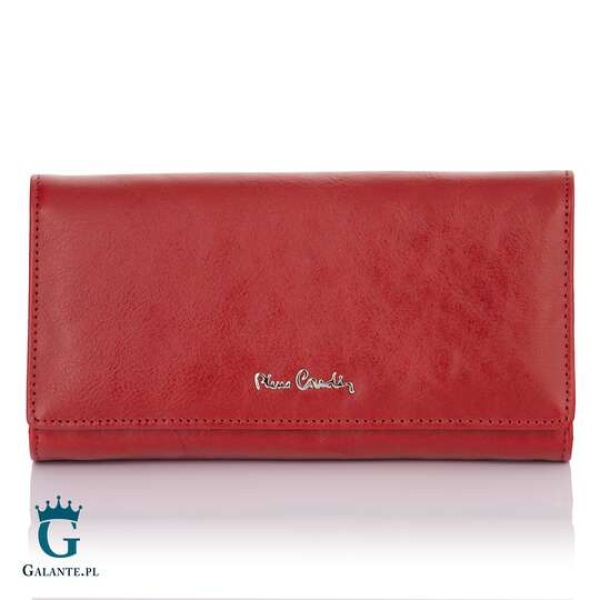 Duży portfel damski ze skóry włoskiej Pierre Cardin czerwony