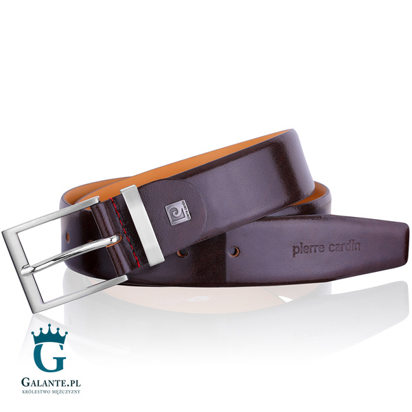 Skórzany pasek męski Pierre Cardin 70125 – Brązowy ciemny
